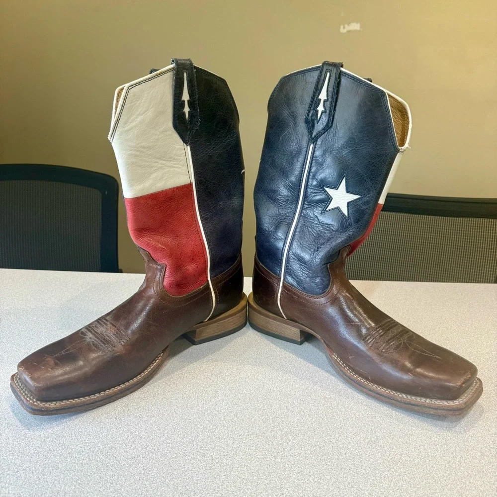 Twisted X Work Boots Men’s 9 D Lite Soft Square Toe Texas Flag Brown Leather